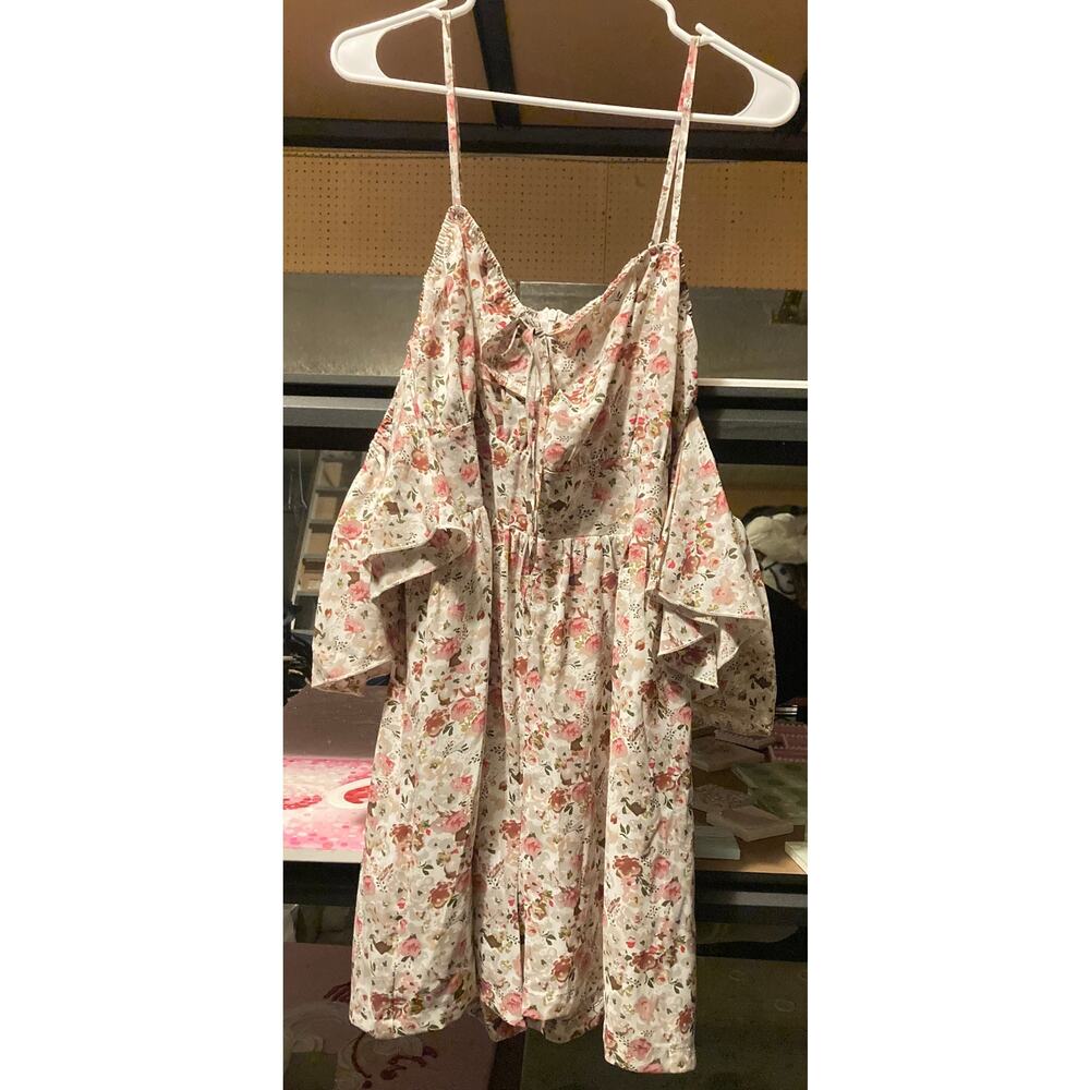 12 XL Shein spaghetti strap off the shoulder short sleeve romper pink flower